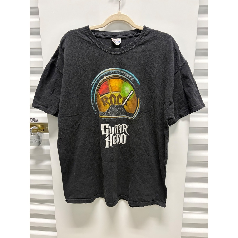 2008 Vintage Hanes Guitar Hero T-Shirt Mens XL Black Rock Meter Promo Good